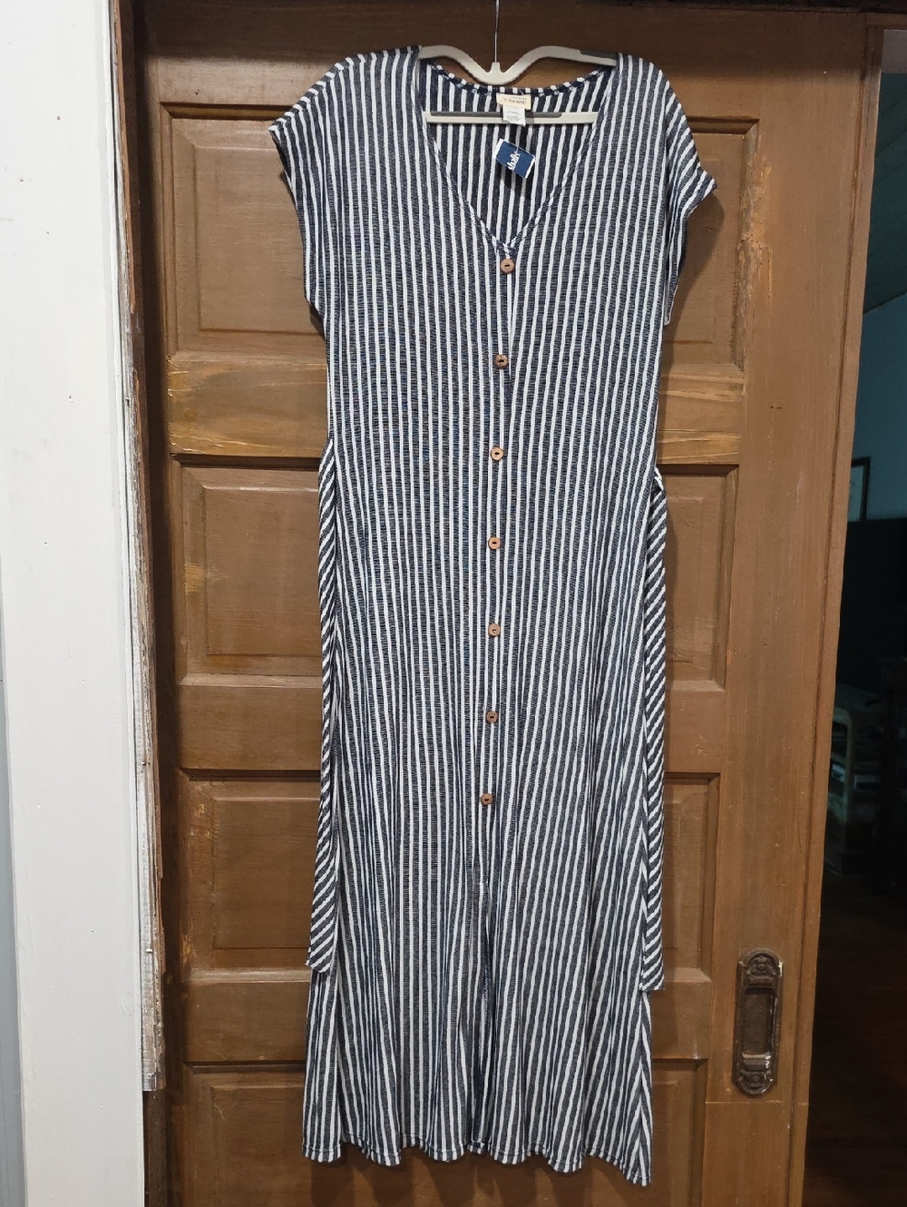 Caution To The Wind Black & White Vertical Stripe Button-Front Midi Dress